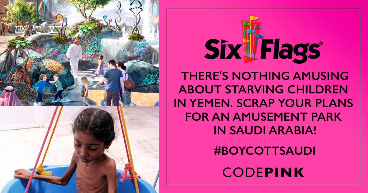 Six Flags wil een pretpark openen in Saoedi-Arabië dat een genocide uitvoert in Jemen: tot nu toe 85.000 vermoorde kinderen