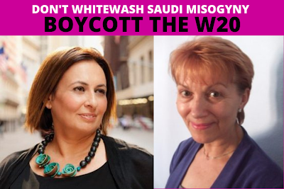 G20 in vrouwonvriendelijk en mensenrechtenschendende Saoedi-Arabië (tevens genocidepleger) waar tegelijk de W20 voor vrouwen plaatsvindt