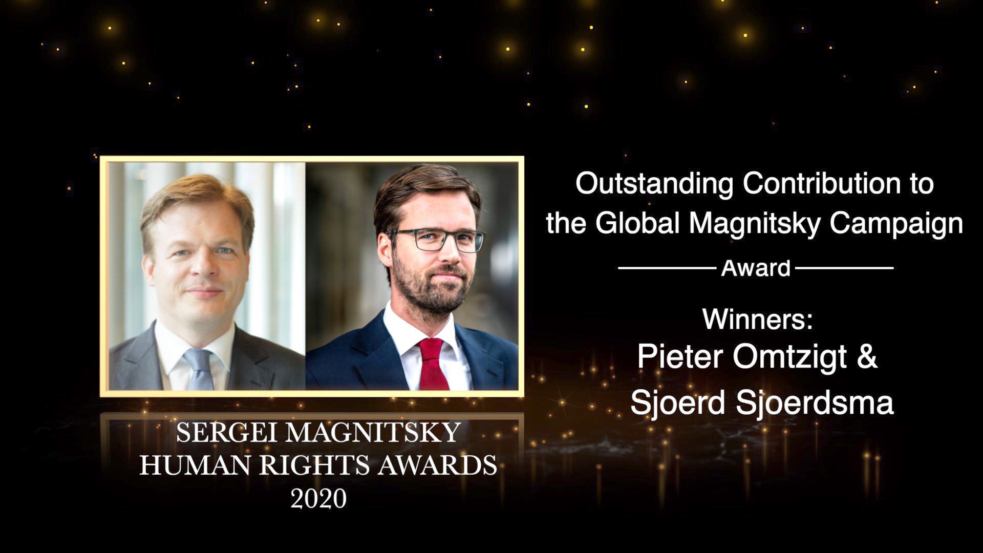 Sjoerdsma D66 en Omtzigt CDA (beiden Tweede Kamerleden) ontvangen geheel hypocriet de Magnitsky Award voor de wet tegen mensenrechtenschendingen